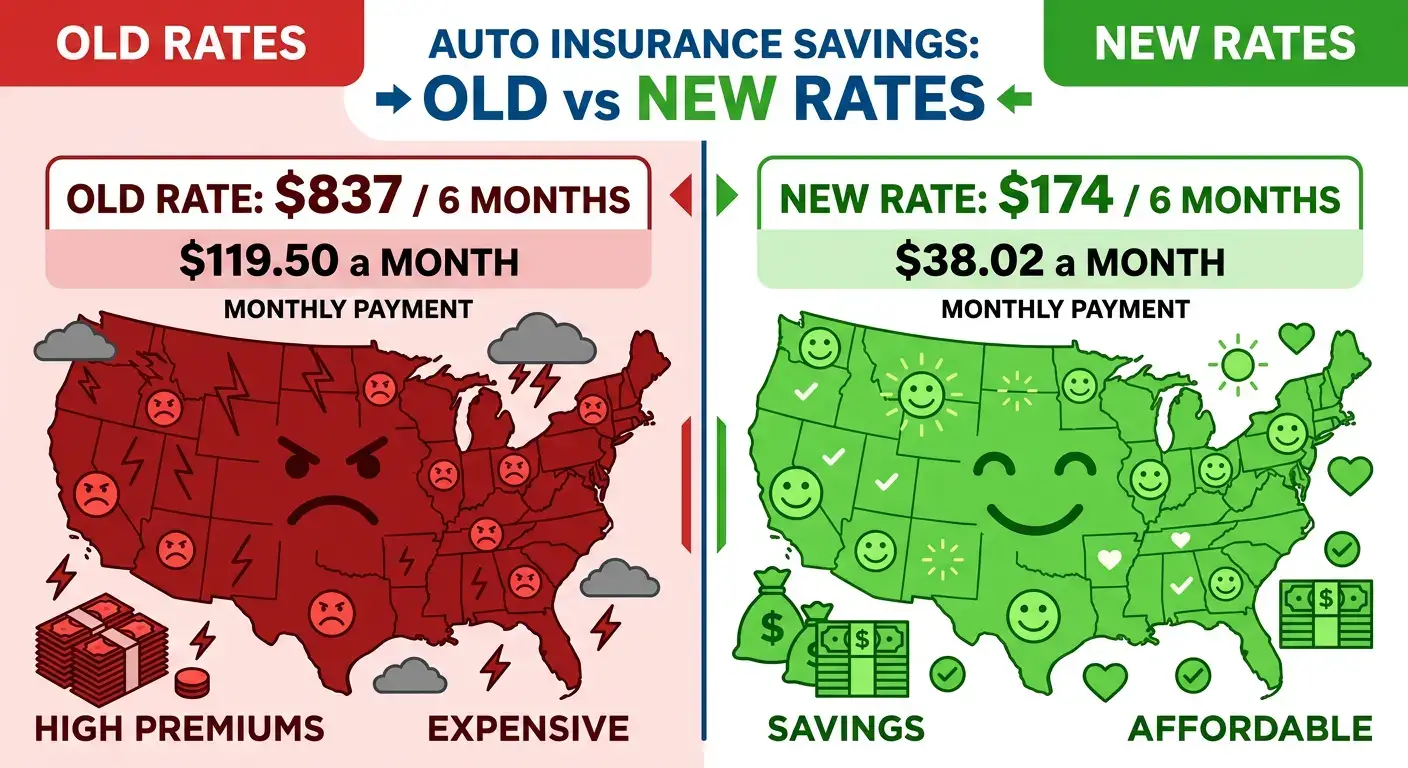 Illustration comparing higher and lower auto insurance premium ranges by region