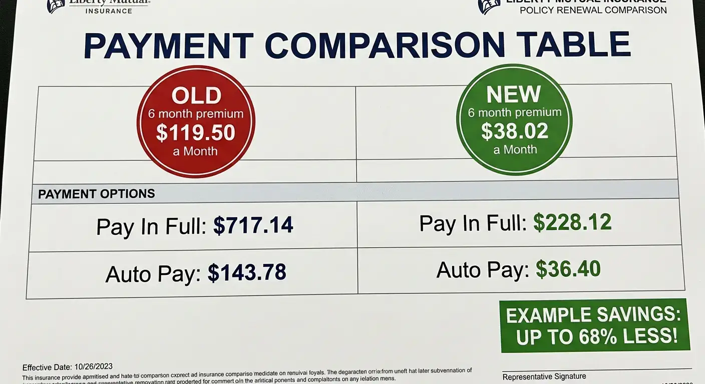 Illustration comparing sample auto insurance premium amounts before and after switching coverage